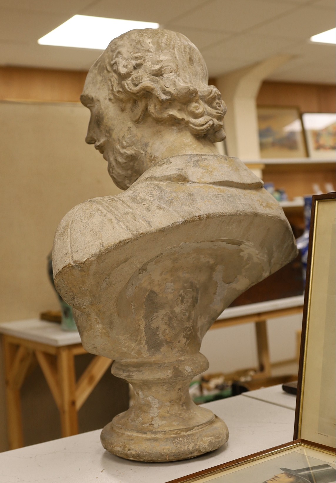 A reconstituted stone bust of William Shakespeare, 68cm high